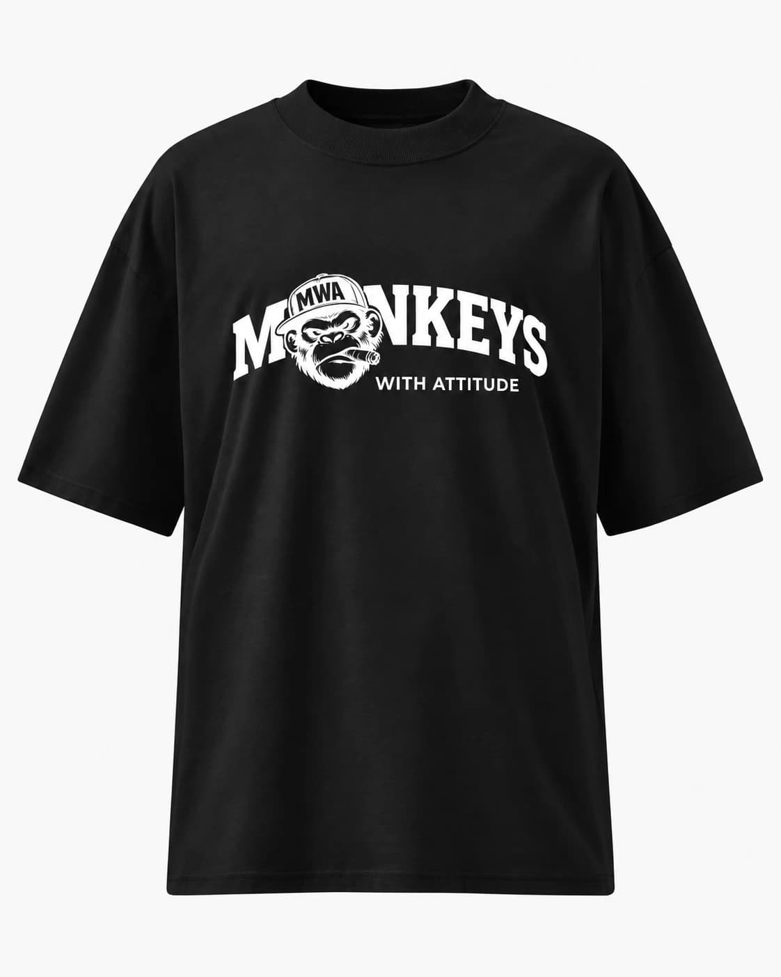 Schwarzes Original T-Shirt von Monkeys with Attitude, Vorderseite mit Front-Print